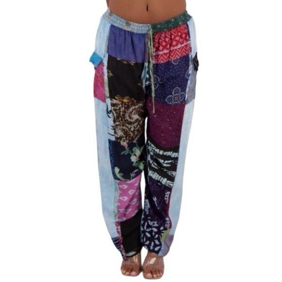 Boho Patchwork Pants Rayon made in India - Various Colors - Picture 2 of 3